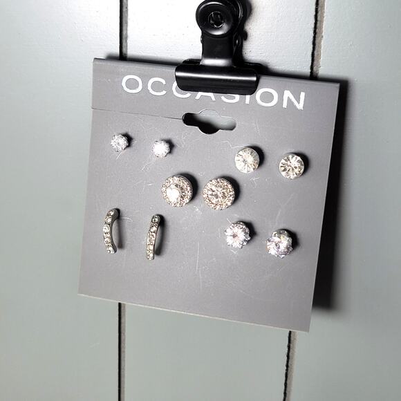 Occasion 8-Pair Rhinestone Earrings Set Studs Hoops Silver Tone Kohl’s New - Picture 6 of 12